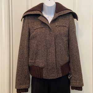Zara- Aviator Style Wool Jacket With Cuff Sleeves and 2 Way Collar